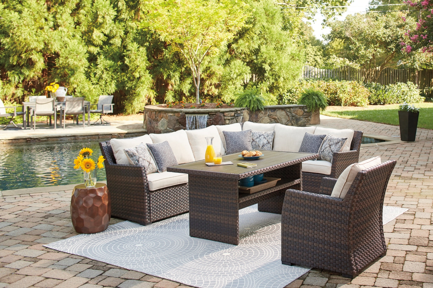 Easy Isle 3-Piece Outdoor Sectional with Chair and Coffee Table - furniture place usa