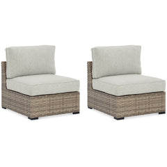 Calworth Outdoor Armless Chair with Cushion (Set of 2) - furniture place usa