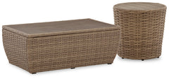 Sandy Bloom Outdoor Coffee Table with End Table - furniture place usa