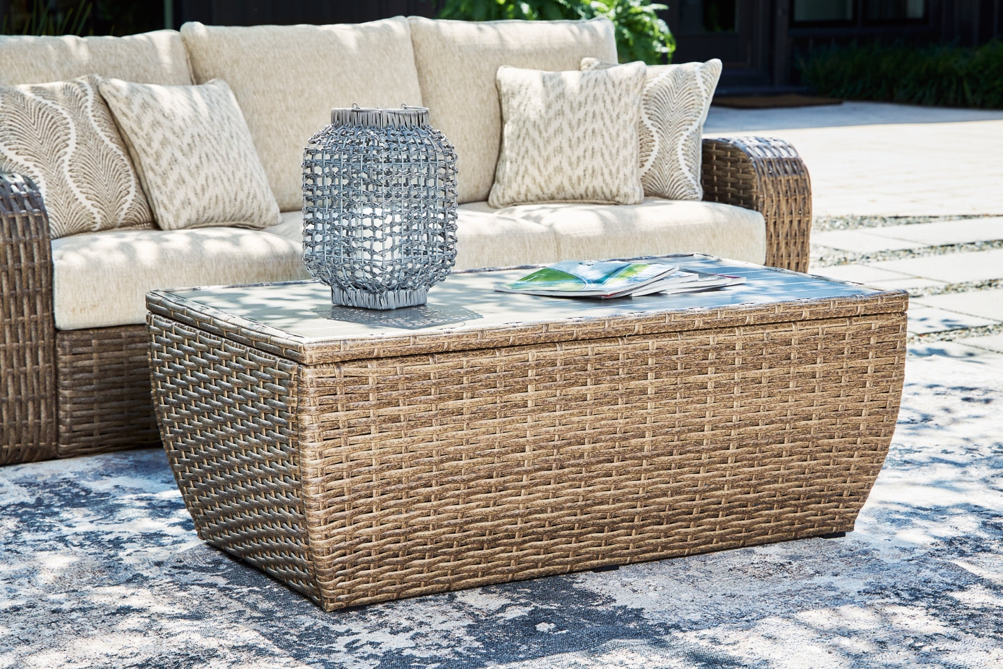 Sandy Bloom Outdoor Coffee Table with 2 End Tables - furniture place usa