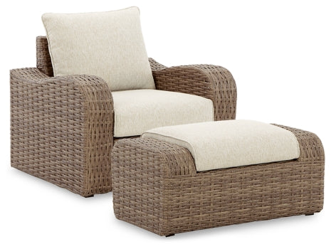 Sandy Bloom Outdoor Lounge Chair and Ottoman - furniture place usa