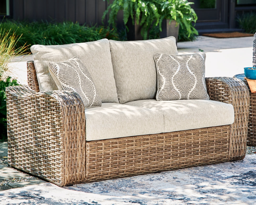 Sandy Bloom Outdoor Loveseat with Cushion - furniture place usa