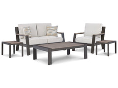 Tropicava Outdoor Loveseat and Lounge Chair with Coffee Table and 2 End Tables - furniture place usa