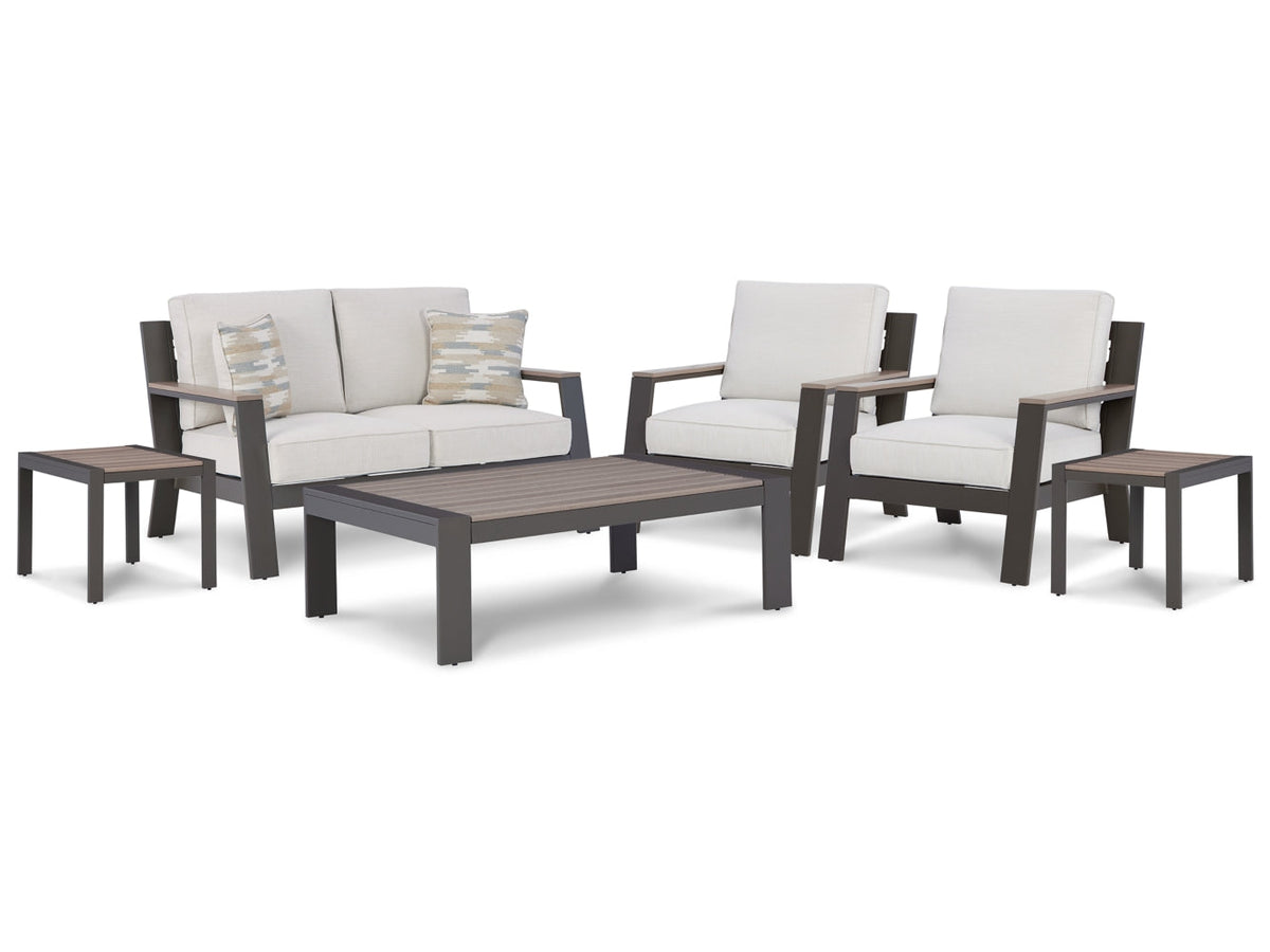 Tropicava Outdoor Loveseat and 2 Lounge Chairs with Coffee Table and 2 End Tables - furniture place usa