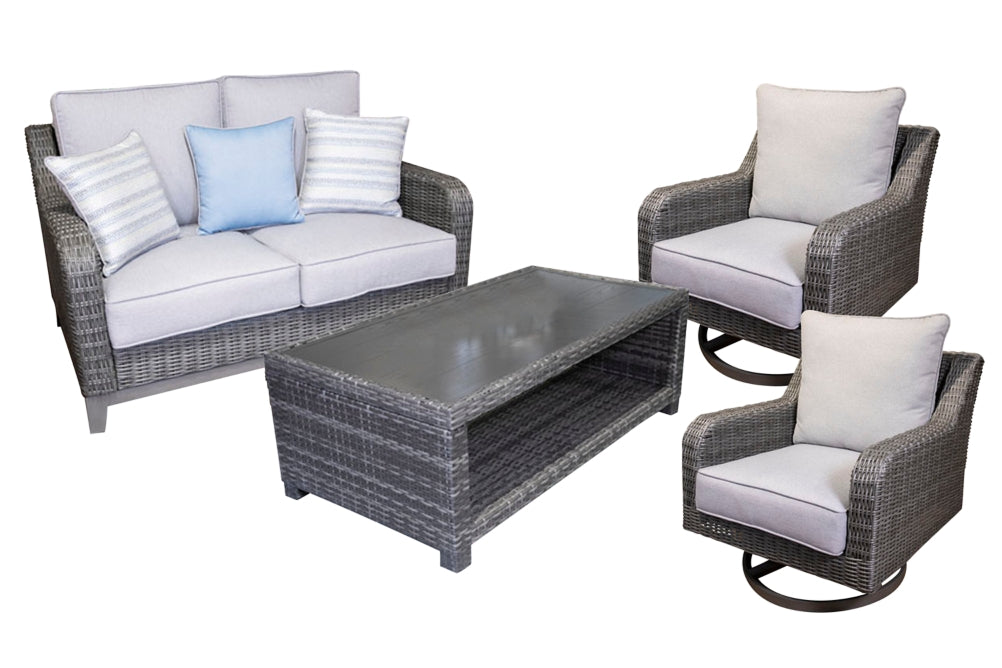 Elite Park Outdoor Loveseat and 2 Lounge Chairs with Coffee Table - furniture place usa