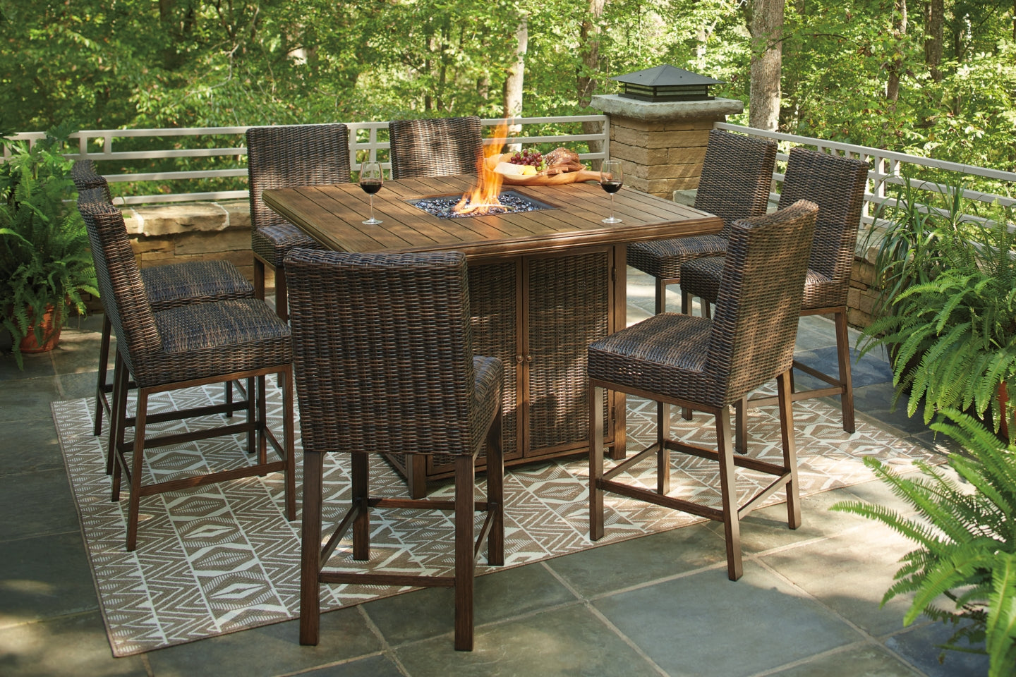 Paradise Trail Outdoor Bar Table and 8 Barstools - furniture place usa