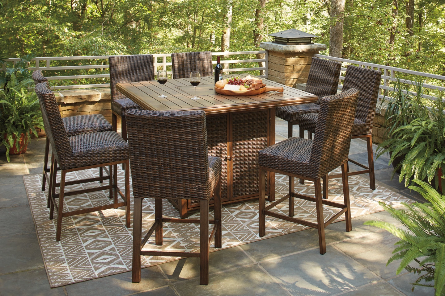 Paradise Trail Outdoor Counter Height Dining Table with 6 Barstools - furniture place usa