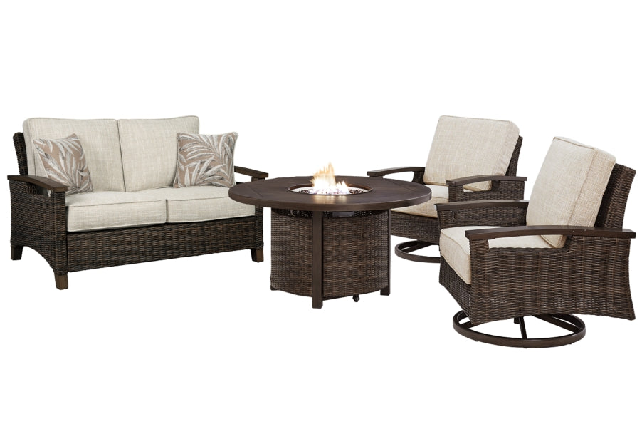 Paradise Trail Outdoor Loveseat and 2 Lounge Chairs with Fire Pit Table - furniture place usa