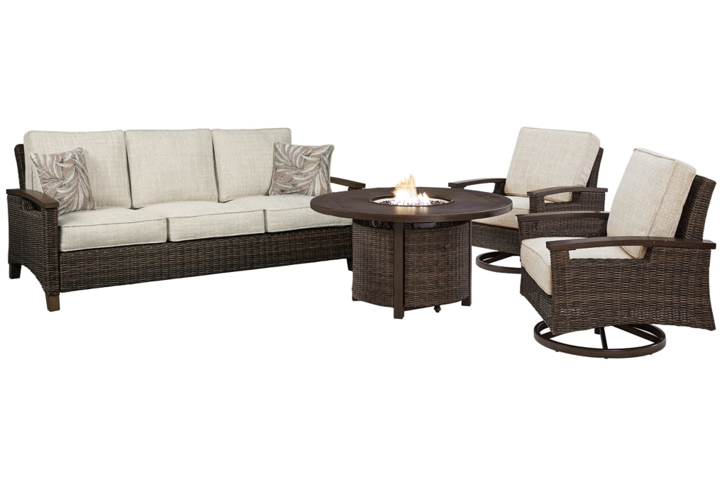 Paradise Trail Outdoor Sofa and 2 Lounge Chairs with Fire Pit Table - furniture place usa