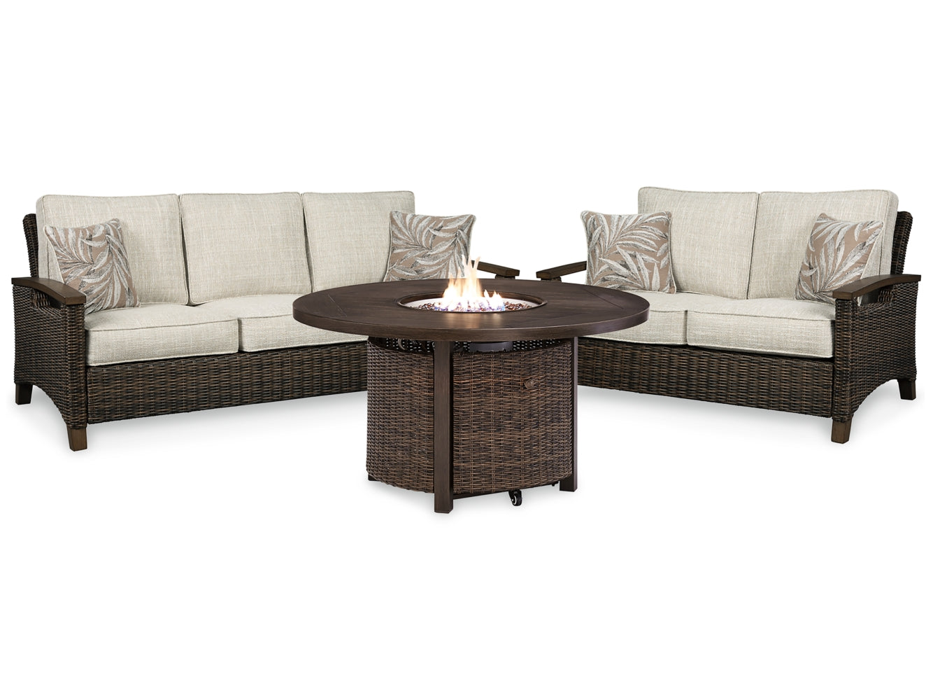 Paradise Trail Outdoor Sofa and Loveseat with Fire Pit Table - furniture place usa