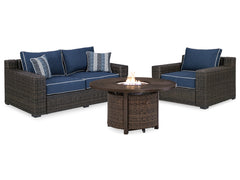 Grasson Lane Outdoor Loveseat and 2 Lounge Chairs with Fire Pit Table - furniture place usa