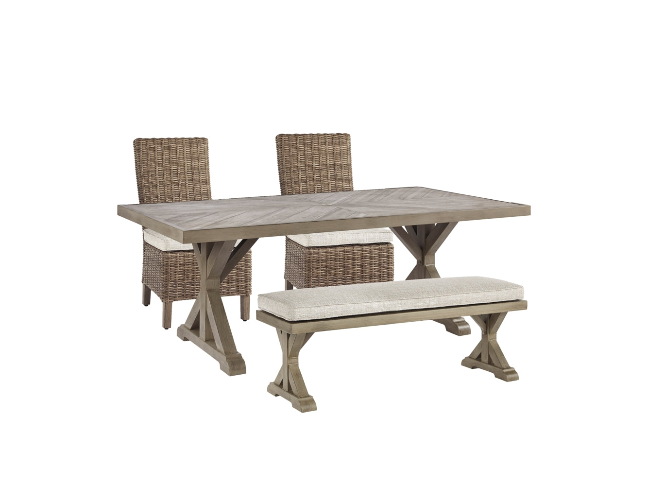 Beachcroft Outdoor Dining Table and 2 Chairs and 2 Benches - furniture place usa