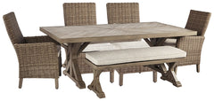 Beachcroft Outdoor Dining Table and 4 Chairs and Bench - PKG000284 - furniture place usa