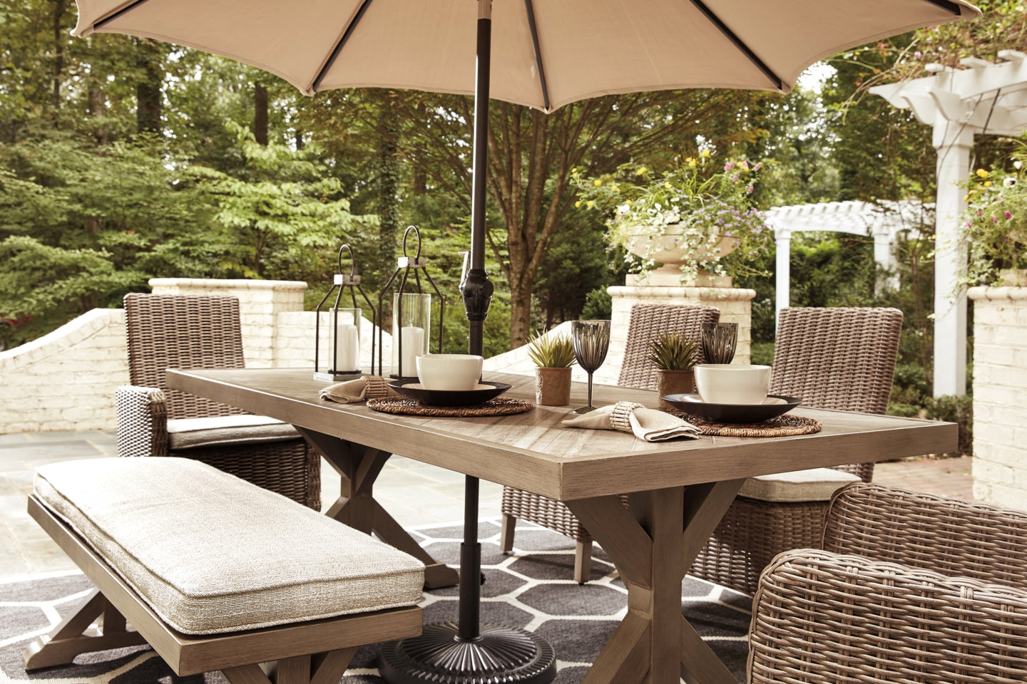 Beachcroft Dining Table with Umbrella Option - furniture place usa