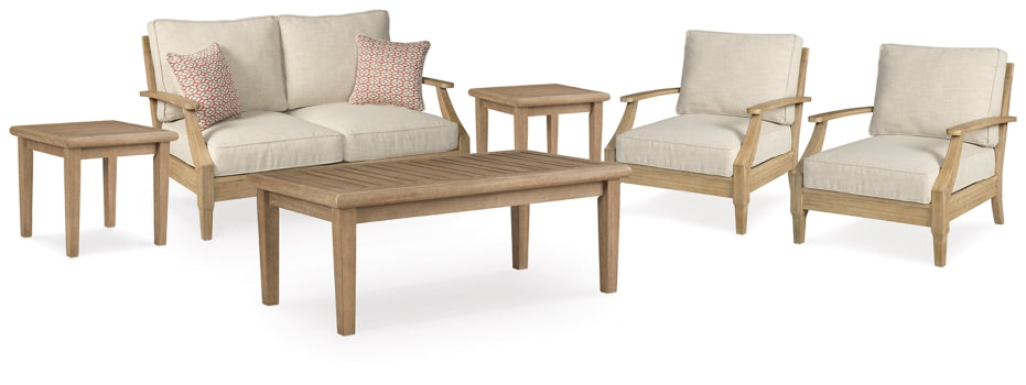 Clare View Outdoor Loveseat and 2 Lounge Chairs with Coffee Table and 2 End Tables - furniture place usa