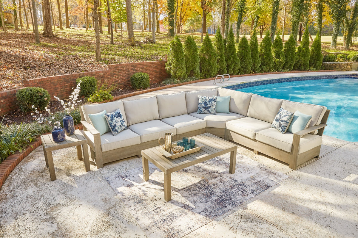 Silo Point 4-Piece Outdoor Sectional with Coffee Table and End Table - furniture place usa