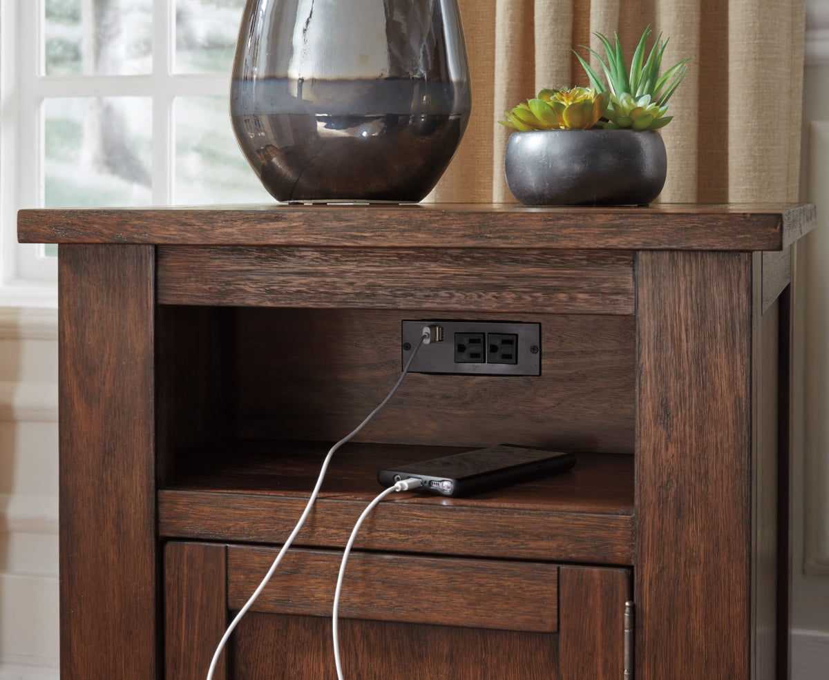Budmore End Table with USB Ports & Outlets - furniture place usa