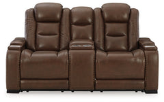 The Man-Den Power Reclining Loveseat with Console - furniture place usa